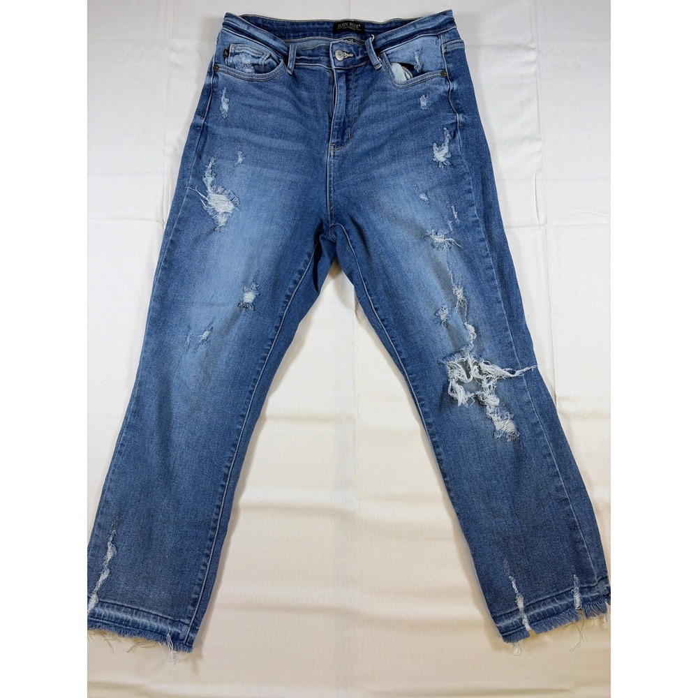 Judy Blue Womens Straight Fit Distressed Raw Hem Jeans Blue JB82436MD Size 9/29